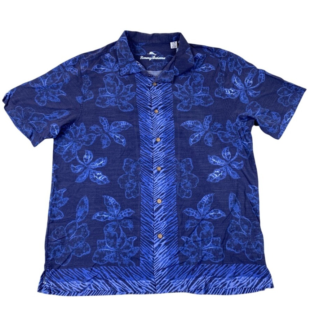 Tommy Bahama Artist Series 2022 Mens LT‎ Blue Floral Tiger Stripe Viscose Shirt